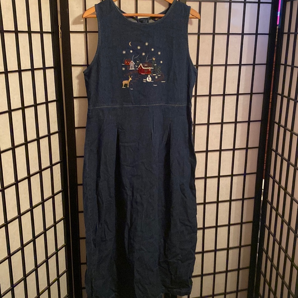 Woolrich Blue Sleeveless Dress with Embroidered Design